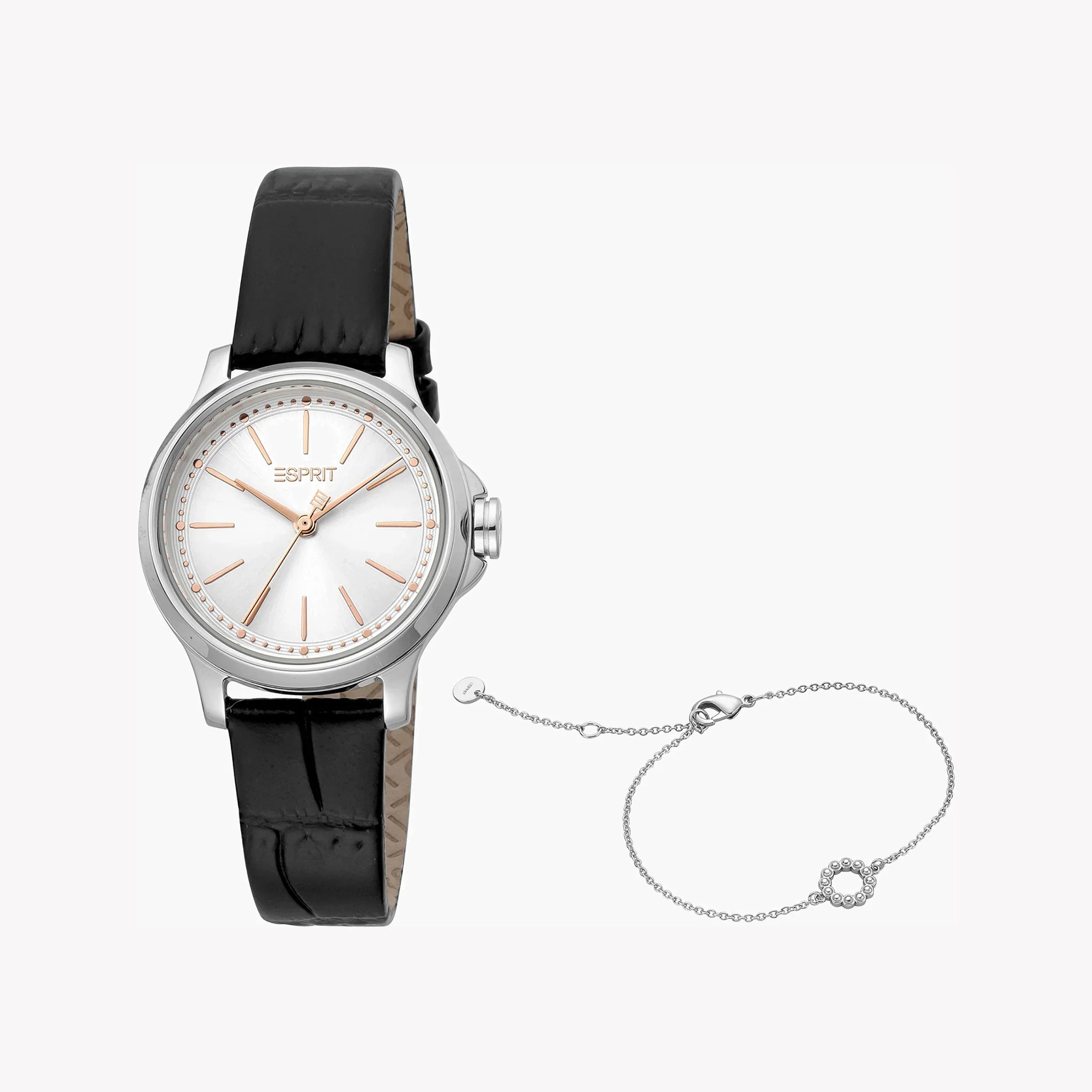 Esprit Women's Black Leather Watch, Silver Dial | ES1L144L2015