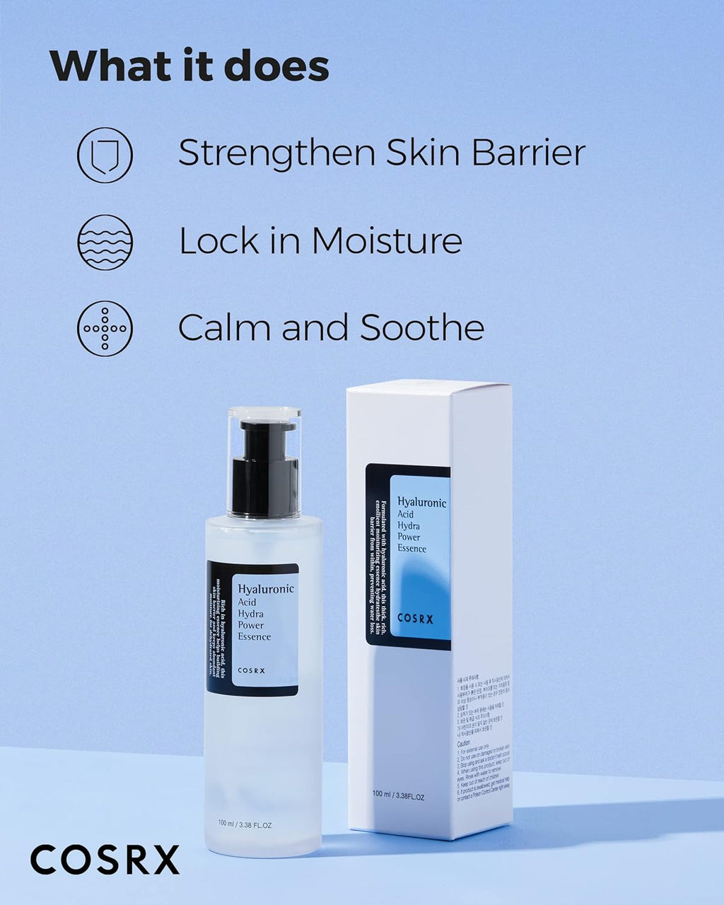 "COSRX Hyaluronic Acid Hydra Power Essence 100ml bottle with sleek design."