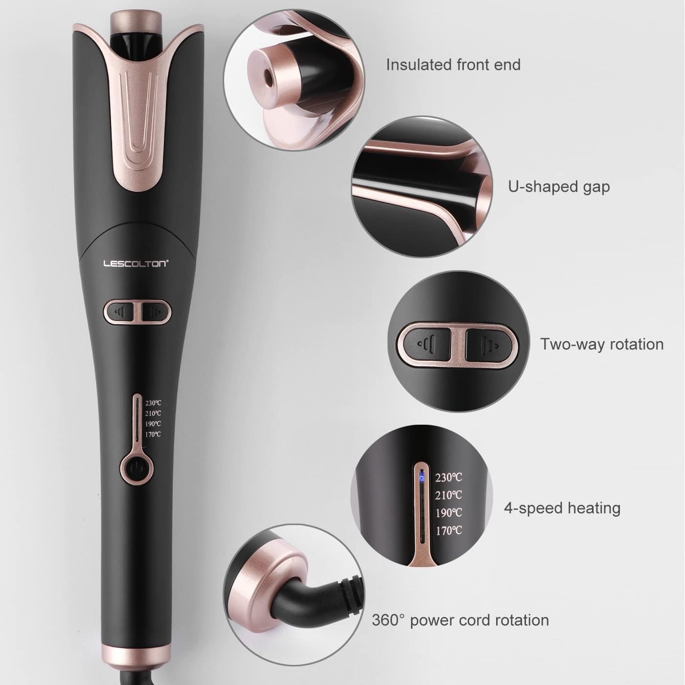 Lescolton Automatic Curling Iron in black, designed for effortless large curls.  