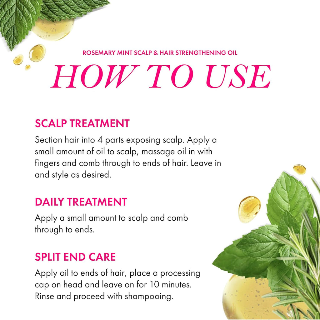 Mielle Rosemary Mint Hair Oil – Biotin-infused treatment for hair growth and scalp nourishment in a 2 fl oz (59ml) bottle.