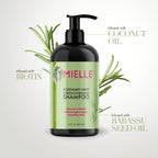 Mielle Organics shampoo for cleansing, strengthening, and promoting healthy hair growth. Nourishing and invigorating shampoo infused with rosemary, mint, and biotin by Mielle Organics.