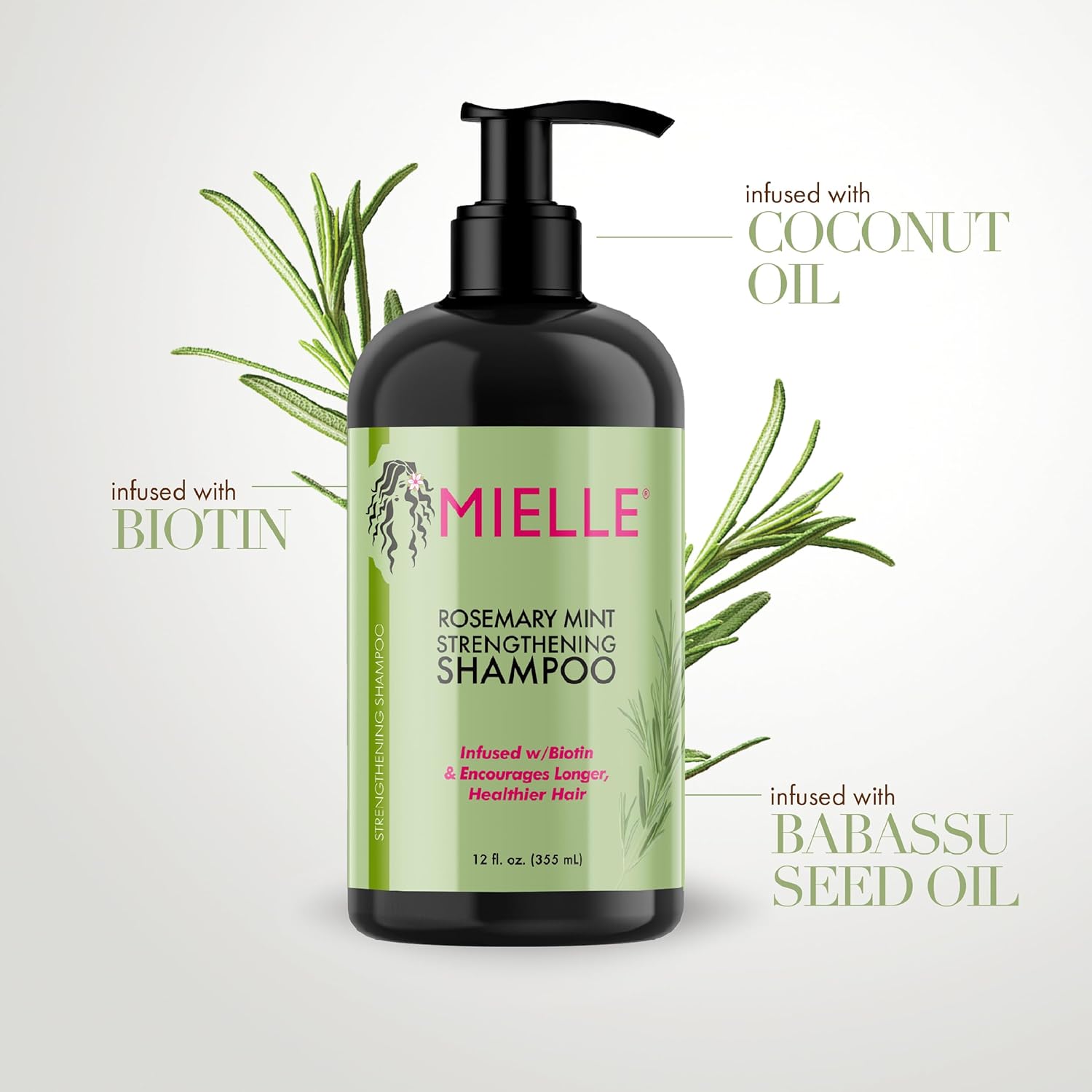 Mielle Organics shampoo for cleansing, strengthening, and promoting healthy hair growth. Nourishing and invigorating shampoo infused with rosemary, mint, and biotin by Mielle Organics.