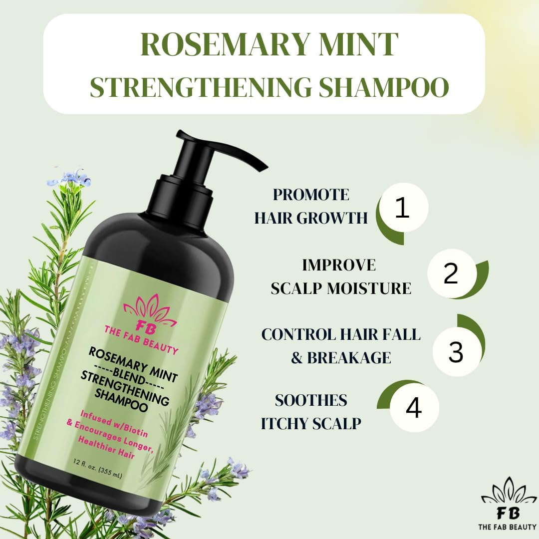 Mielle Organics shampoo for cleansing, strengthening, and promoting healthy hair growth. Nourishing and invigorating shampoo infused with rosemary, mint, and biotin by Mielle Organics.