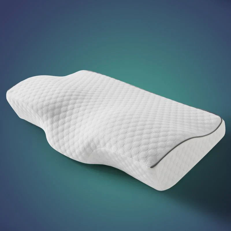 "ZAMAT Contour Memory Foam Pillow for neck pain relief, ergonomic design for side, back, and stomach sleepers."