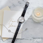 Esprit Women's Black Leather Watch, Silver Dial | ES1L144L2015