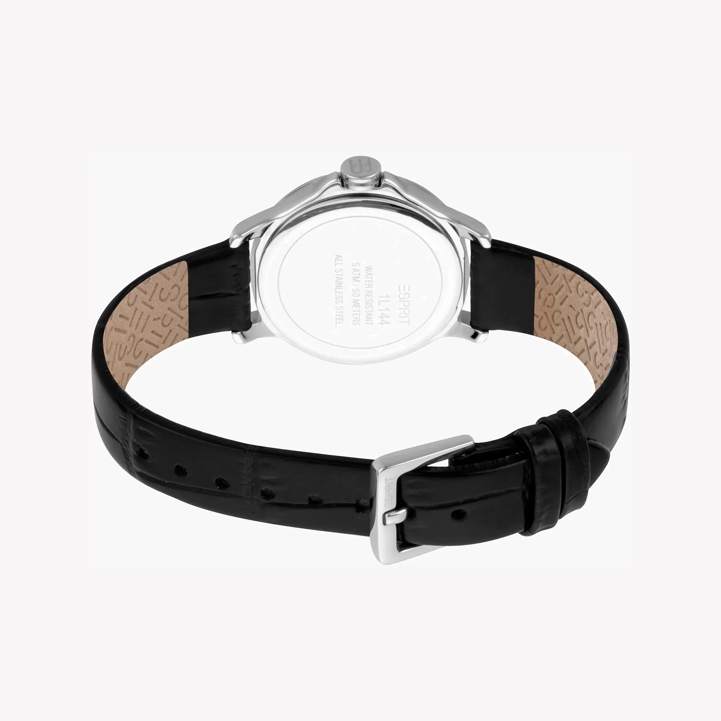 Esprit Women's Black Leather Watch, Silver Dial | ES1L144L2015